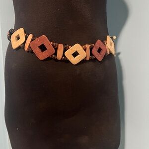 Vintage Wooden Geometric Beaded Boho Belt, Size Small
